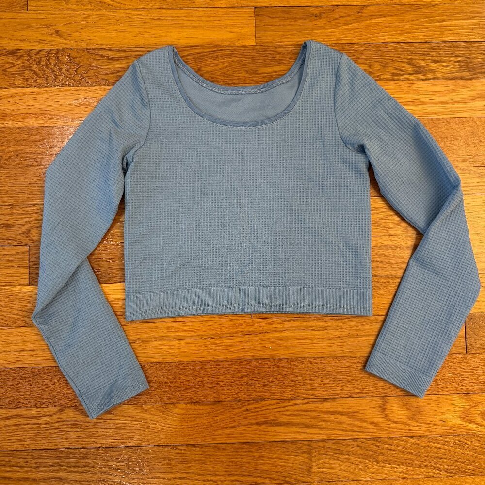 Athleta Girl Rise Above Waffle Crop Top in Coastal Blue - Size XL/14 (EST)